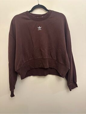 Adidas Originals Trefoil Cropped Crewneck Sweatshirt Brown Oversized Women’s Med